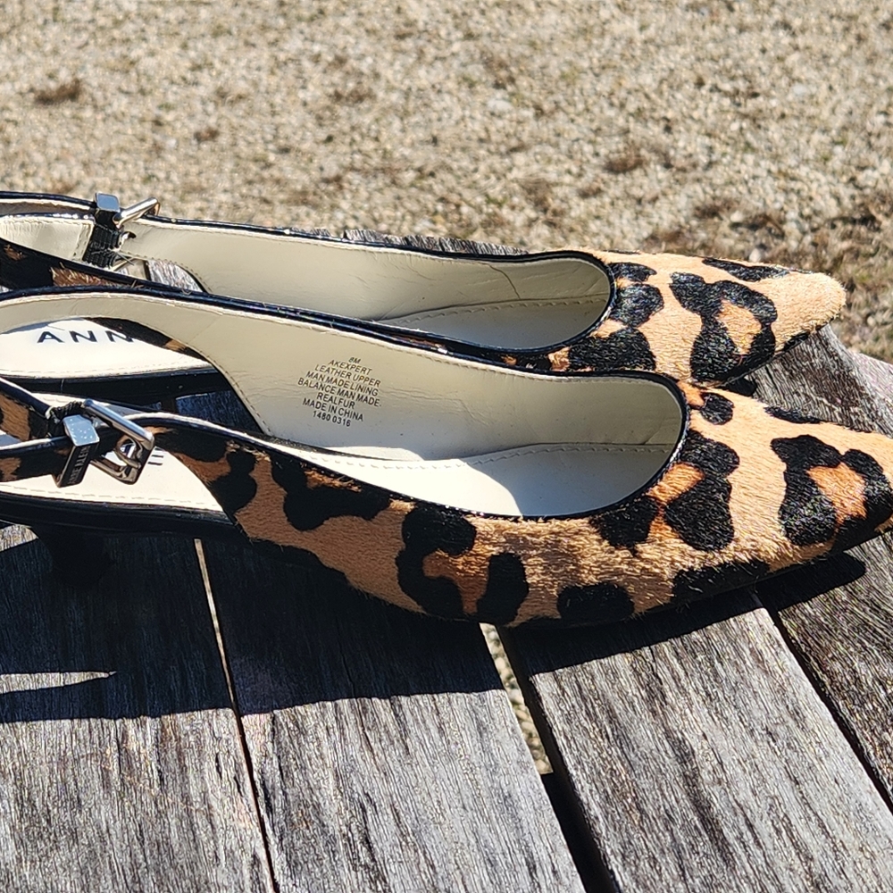 Anne Klein Calf Hair Leopard Print Slingback Kitten Heels Shoes 8